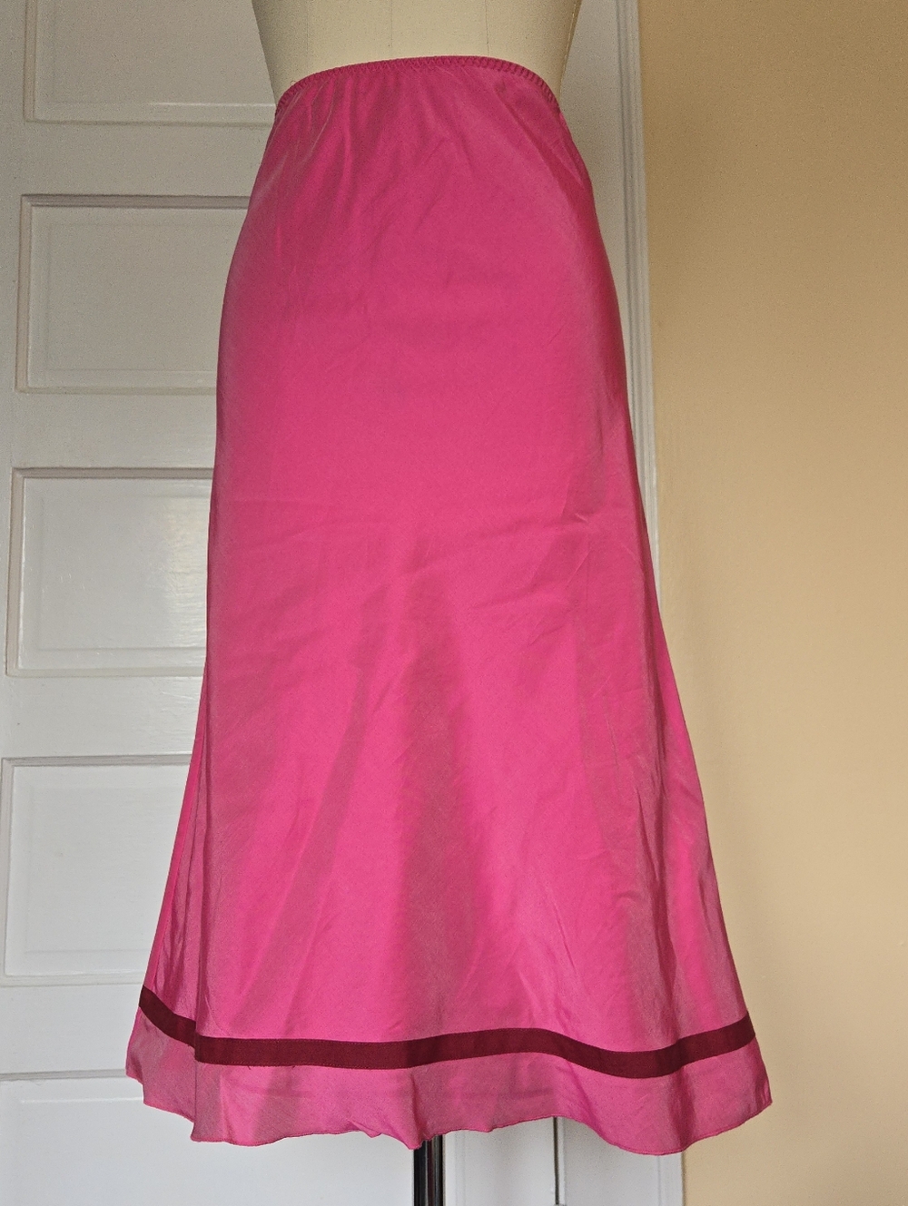 Banana Republic Cotton Silk Blend Pink Midi Skirt Elastic Waistband Ribbon Trim